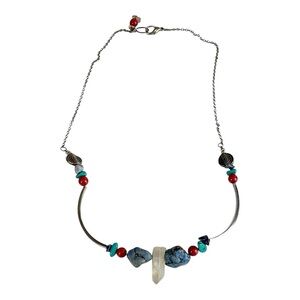 Boho Turquoise and Red Beaded Necklace  handmade by Cosmic Dreamer Creations